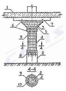 Устройство предварительно напряженной железобетонной обоймы для усиления капителей и колонн (А. с. 1162929)